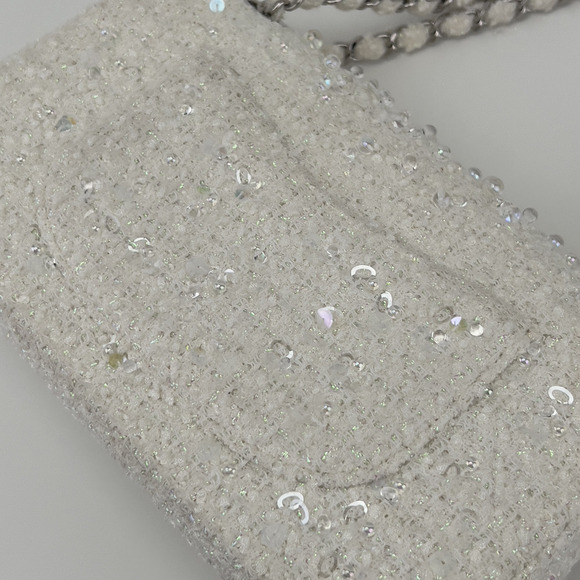 Chanel rain drop white tweed sequin double flap - Picture 9 of 12